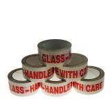 'Glass With Care' Low Noise Packing Tapes - Macfarlane Packaging Online - An image of Macfarlane Packaging's printed tapes. Check out our full range of tapes.