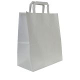 White Small Flat Handle Paper Carrier Bags - 175 mm x 263 mm x 215 mm